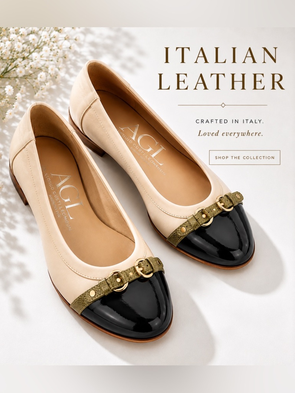 AGL Attilio Giusti Leombruni Leather Ballet Flats Size 37.5 (7.5) Made in Italy